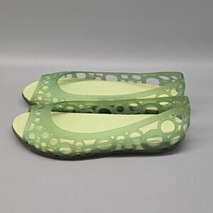 Crocs Adrina Womens Size 9 Green Jelly Peep Toe Cut Out Fun Summer Flat Shoes